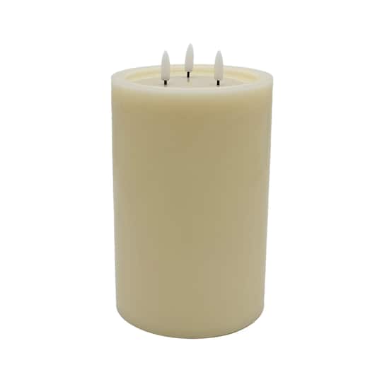 6" x 9" Flickering 3-Wick LED Wax Pillar Candle by Ashland®